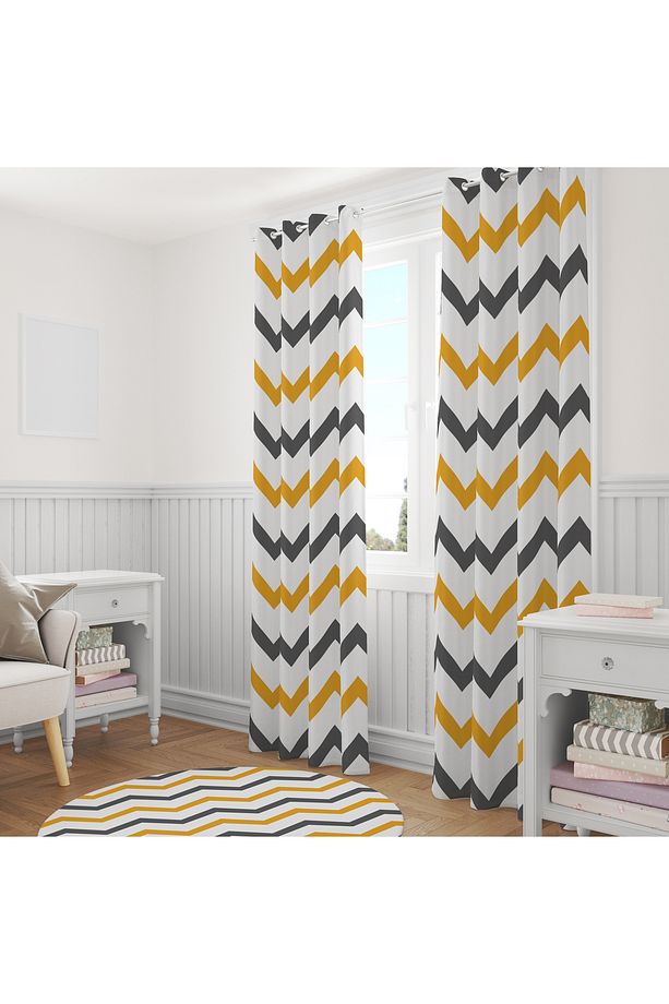 Sarı & Gri Zigzag Desenli Fon Perde – Modern ve Canlı Dekorasyon 140x260 CM Tek Kanat - 7
