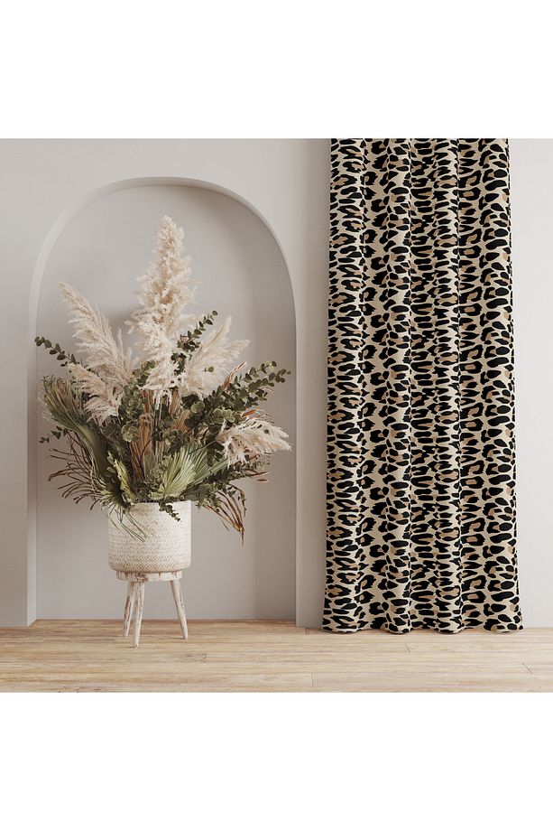 Leopar Desenli Fon Perde – Vahşi ve Şık Dekorasyon 140x260 CM Tek Kanat - 1