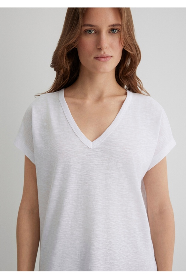V yaka regular fit %100 pamuk basic t-shirt - 4