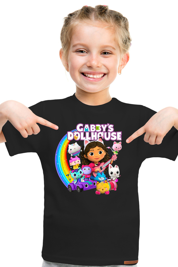 Gabby`S Doll Hause Pattern Printed Children's Black Tshirt