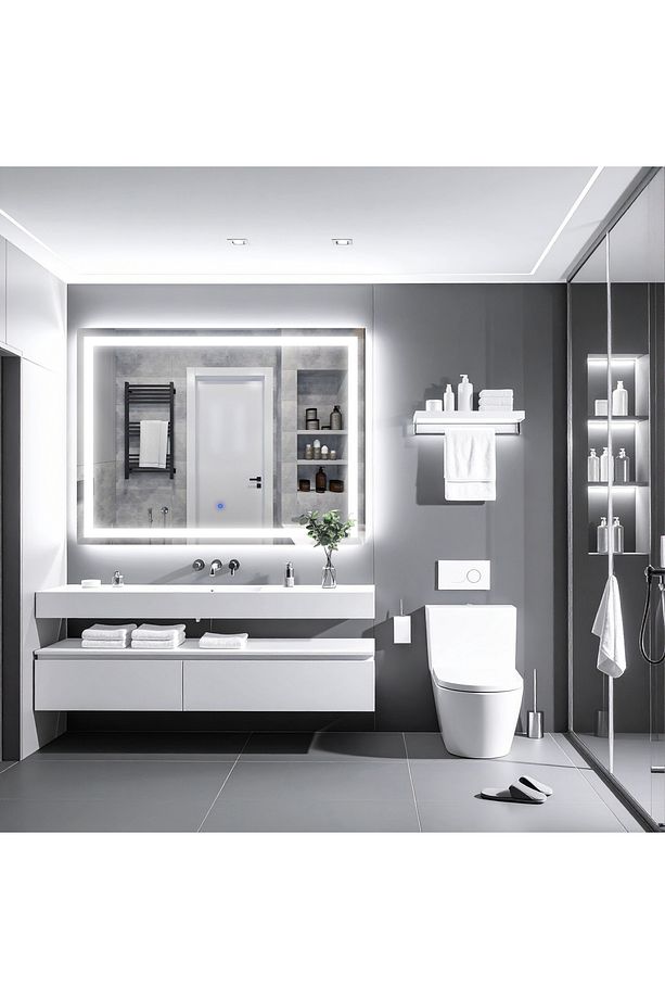 Rectango Beyaz Led'li Kumlamalı Lavabo & Banyo Aynası (Dokunmatik Sensörlü) - 2