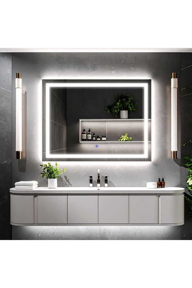 Rectango Beyaz Led'li Kumlamalı Lavabo & Banyo Aynası (Dokunmatik Sensörlü) - 1