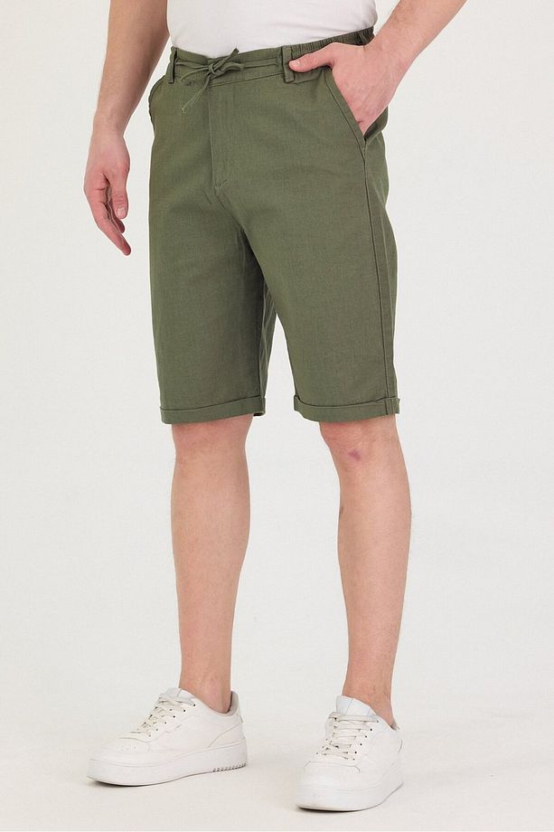 Erkek Slim Fit Keten Chino Şort - 2