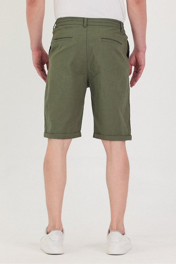 Erkek Slim Fit Keten Chino Şort - 8