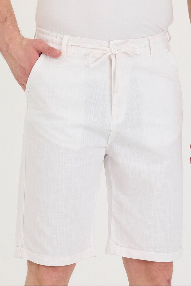 Erkek Slim Fit Keten Chino Şort - 4