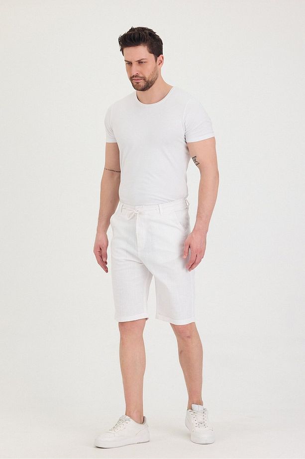 Erkek Slim Fit Keten Chino Şort - 5