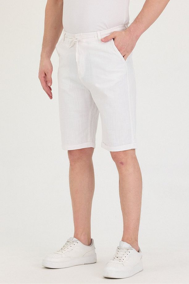 Erkek Slim Fit Keten Chino Şort - 2