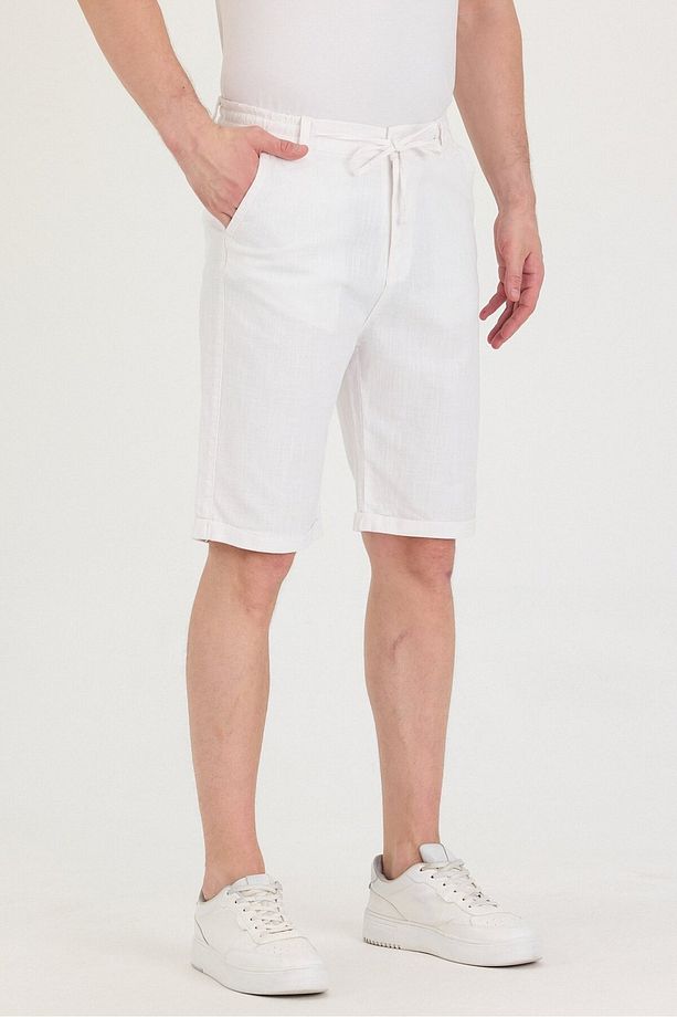 Erkek Slim Fit Keten Chino Şort - 3