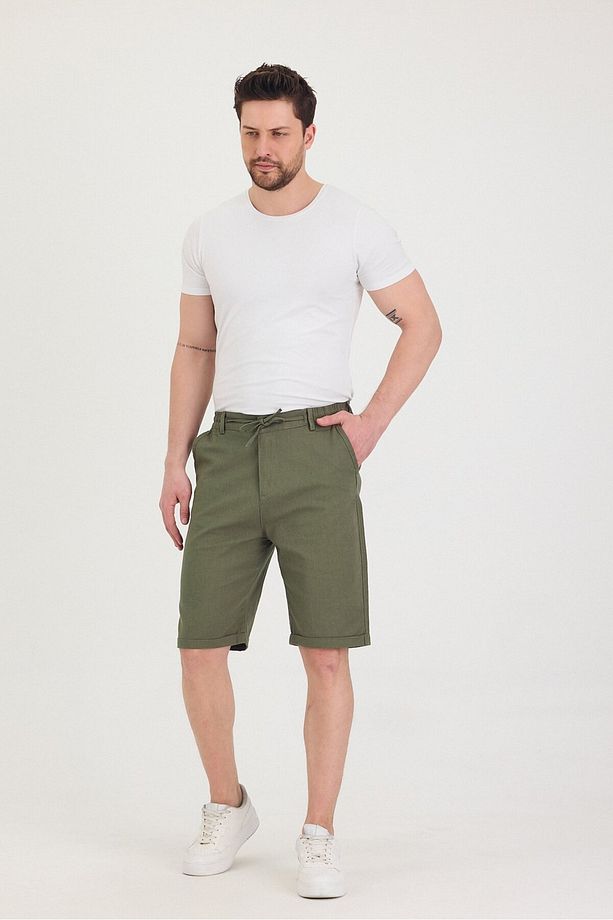 Erkek Slim Fit Keten Chino Şort - 5