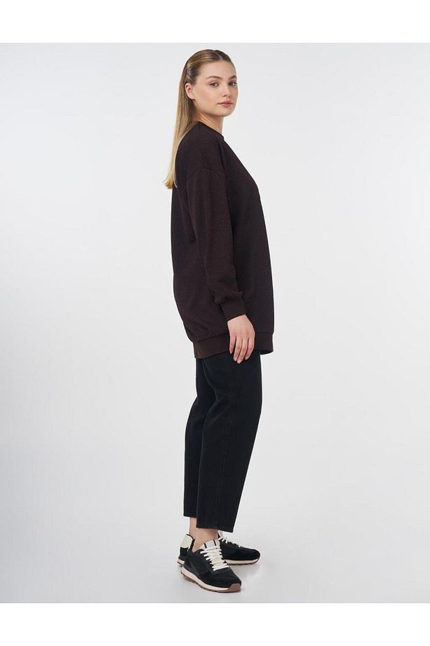 Dokulu Basic Sweatshirt Kahve - 6