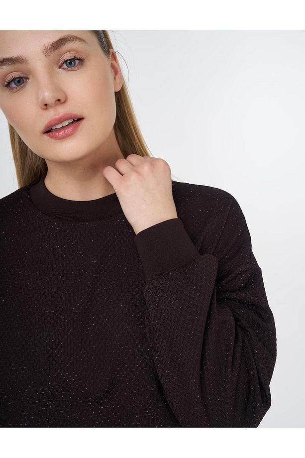 Dokulu Basic Sweatshirt Kahve - 7