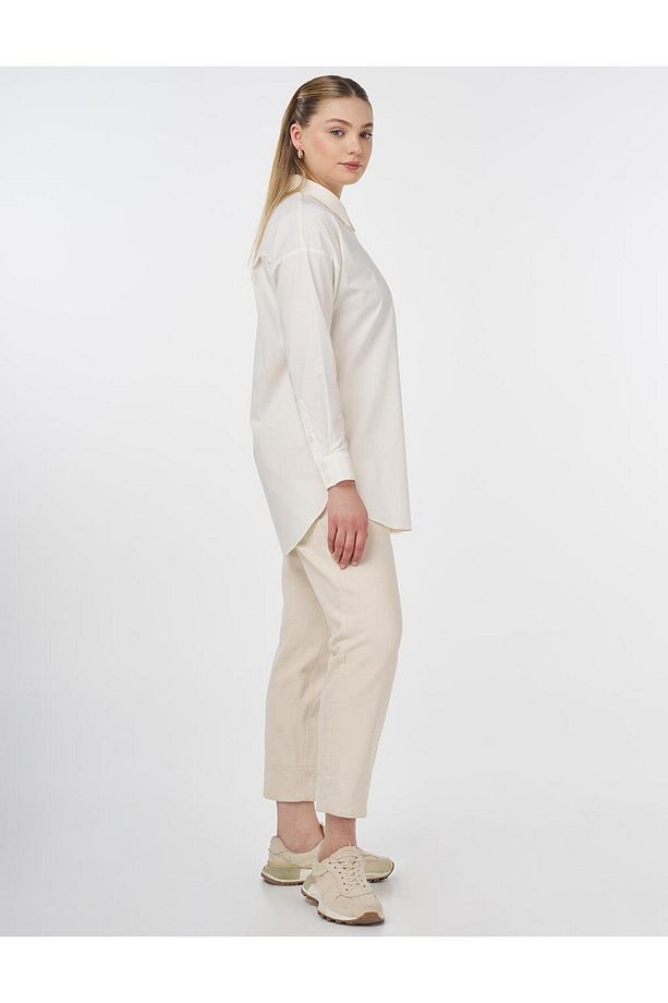 Gömlek Yaka Basic Poplin Tunik Ekru - 6