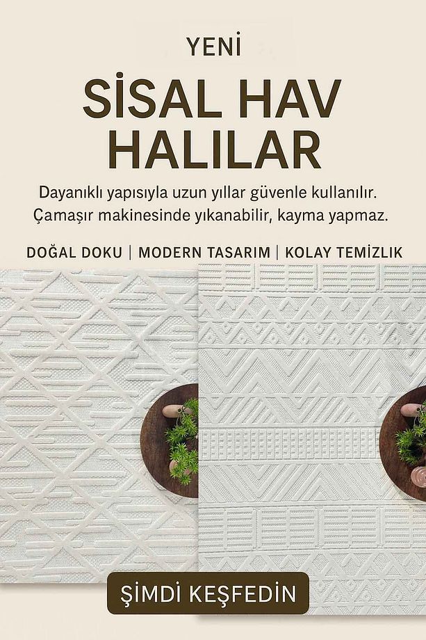 Fiora Dokuma Yıkanabilir Kaymaz Sisal Hav Salon Halısı Mutfak Halısı Yolluk - 4