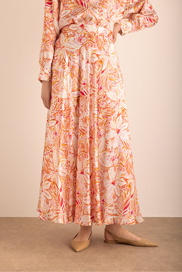 Desenli Kloş İpek Etek - 5