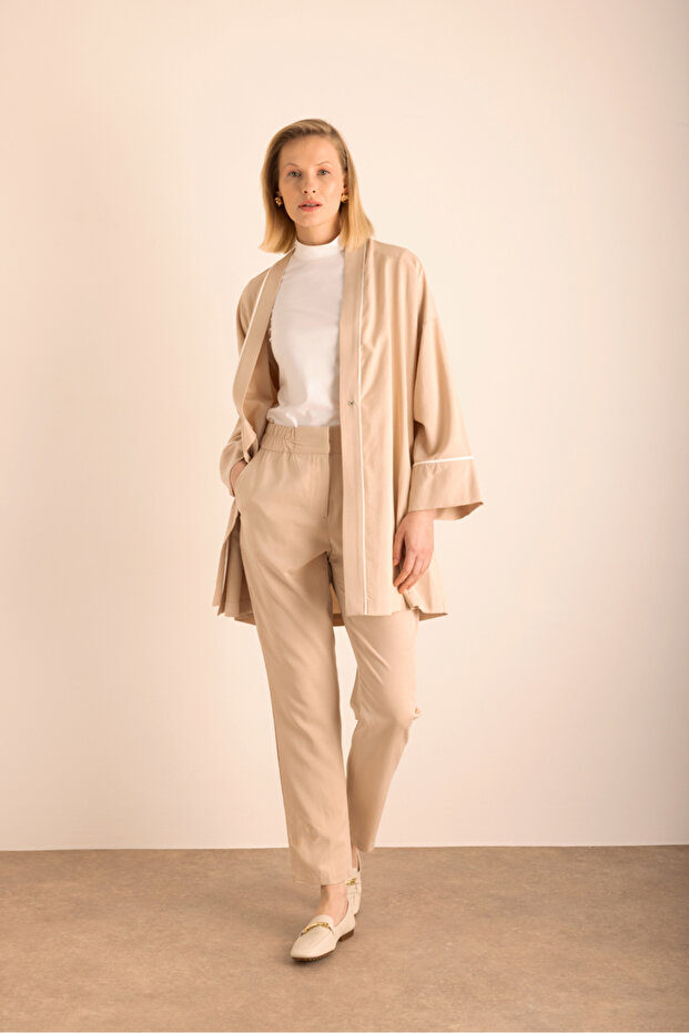 Bej Cotton Pantolon - 1