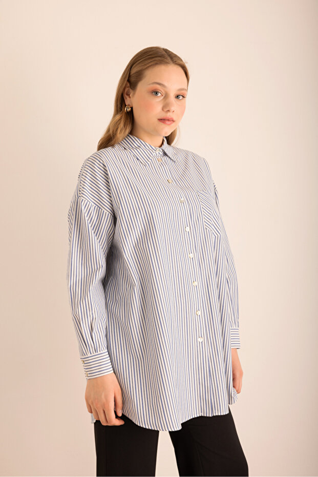 Çizgili Cotton Gömlek - 2