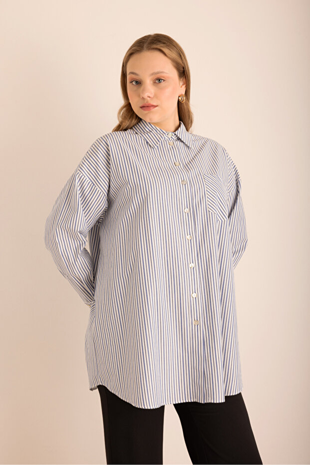 Çizgili Cotton Gömlek - 3