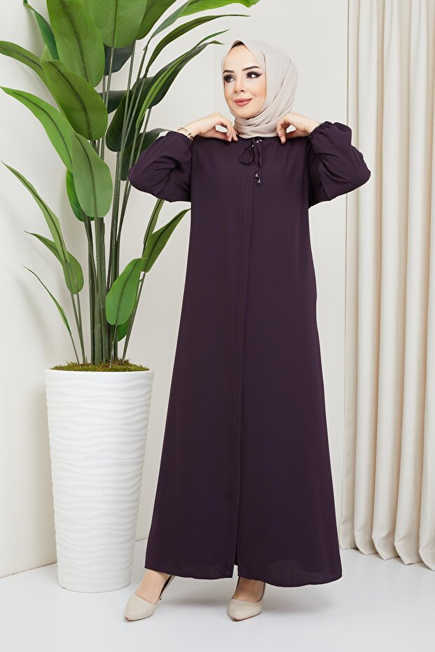 عباية برقوقية كبيرة الحجم مع رقعة أمامية - 1