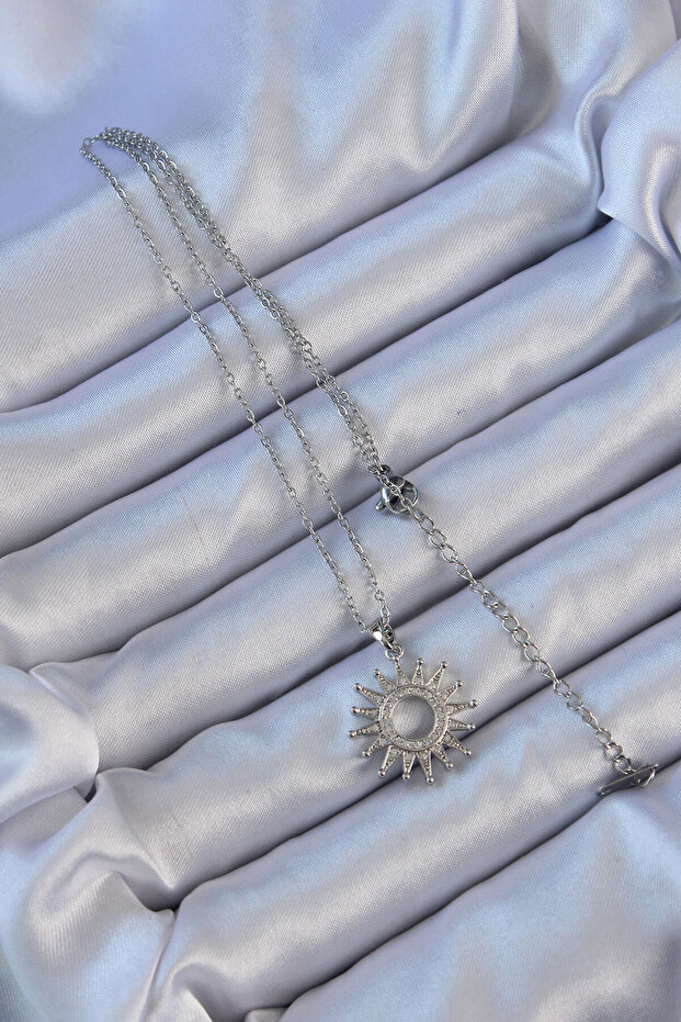 Silver Color Shining Sun Pendant (316L Steel)