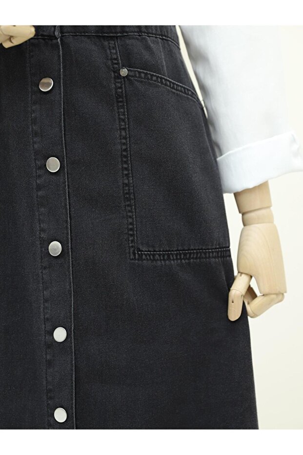 Buttoned Double Pocket Denim Salopet - 3