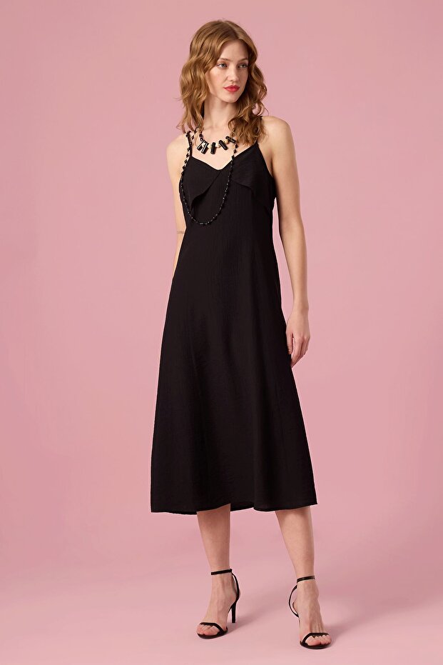 Krinkıl Askılı Elbise Siyah - 2