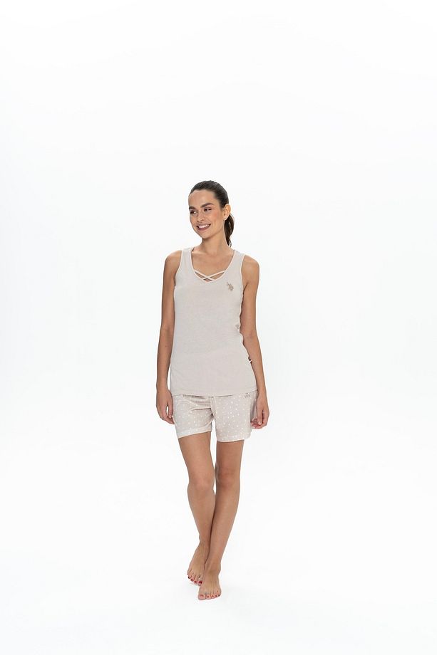 U.S. Polo Assn. Kadın Bej Puantiyeli Şort-Tshirt Pijama Takımı - ARASS20W05W3W - 4