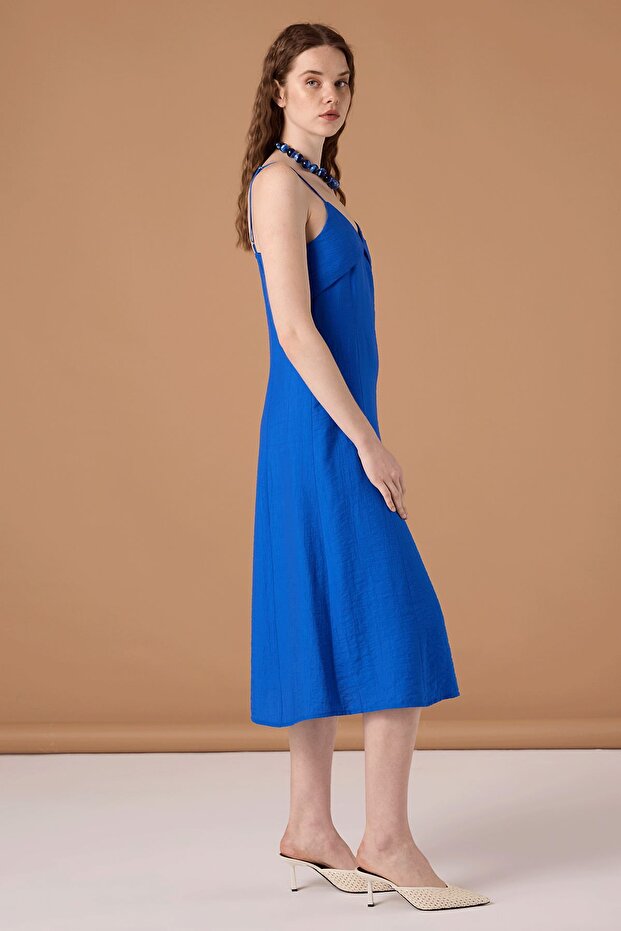 Krinkıl Askılı Elbise Saks - 4