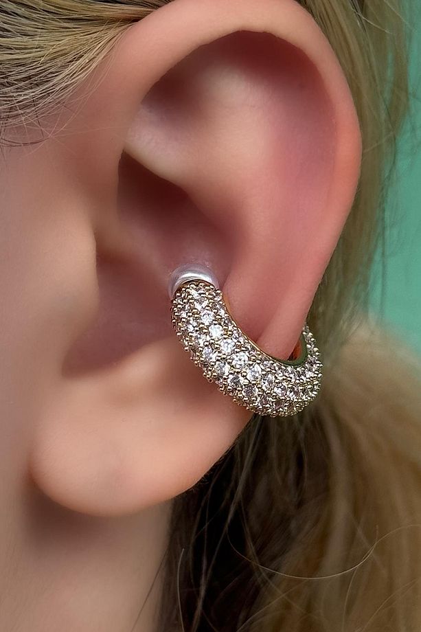 Altın Renk İnci Ve Taş Detaylı Ear Cuff (Tek) - 1