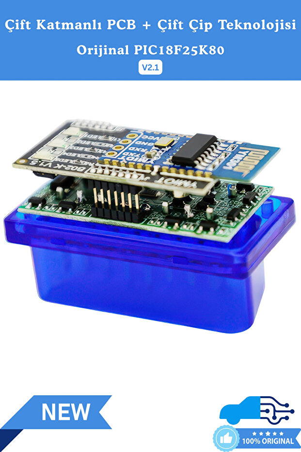 ELM327 Bluetooth Araç Arıza Tespit Cihazı v2.1 – Orijinal PIC18F25K80, Çift Çip Setli - 3