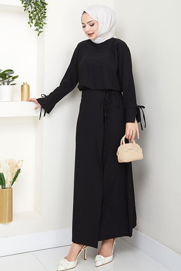 Lace Detailed Skirt Suit Black Hm2724