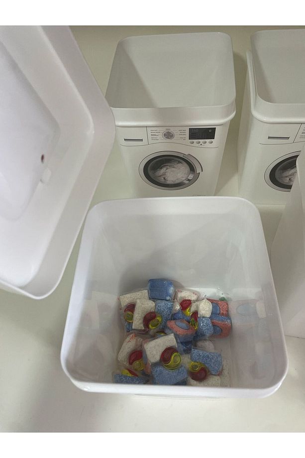2 Adet 3,5 Litre Dekoratif Deterjanlık Deterjan Kutusu Deterjan Kabı - 6 6l Makine RESİMLİ Şekilli - 3