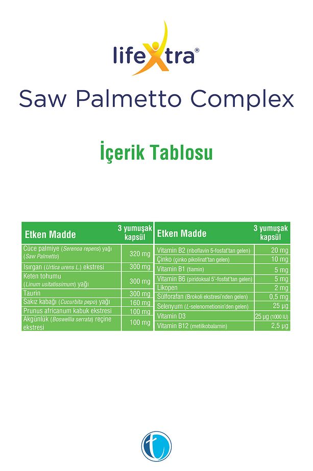 Saw Palmetto Complex 60 Yumuşak Kapsül Cüce Palmiye Sakız Kabağı Isırgan Sülforafan Likopen - 3