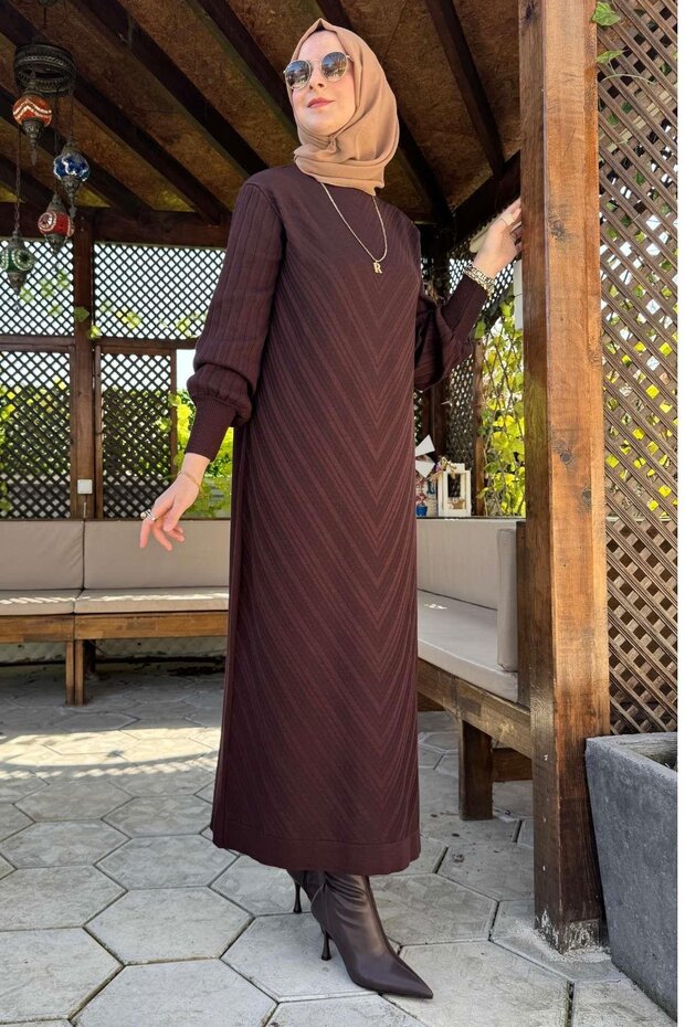 Yağmur Triko Elbise Acı Kahve - 7