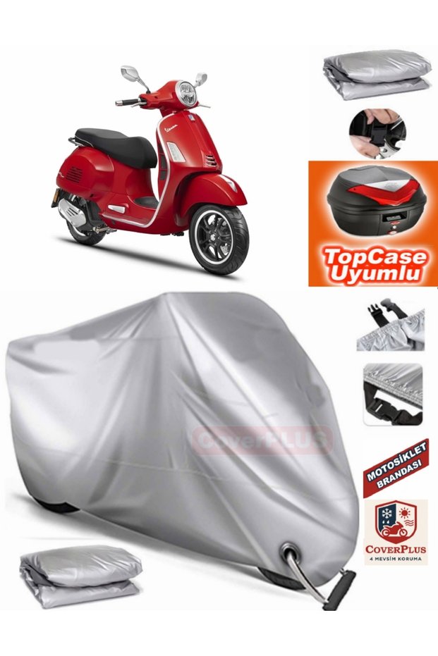Gray Lock Compatible Vespa Gts 150 Abs Tarpaulin Topcase Rear Bag Compatible Motor Tarpaulin