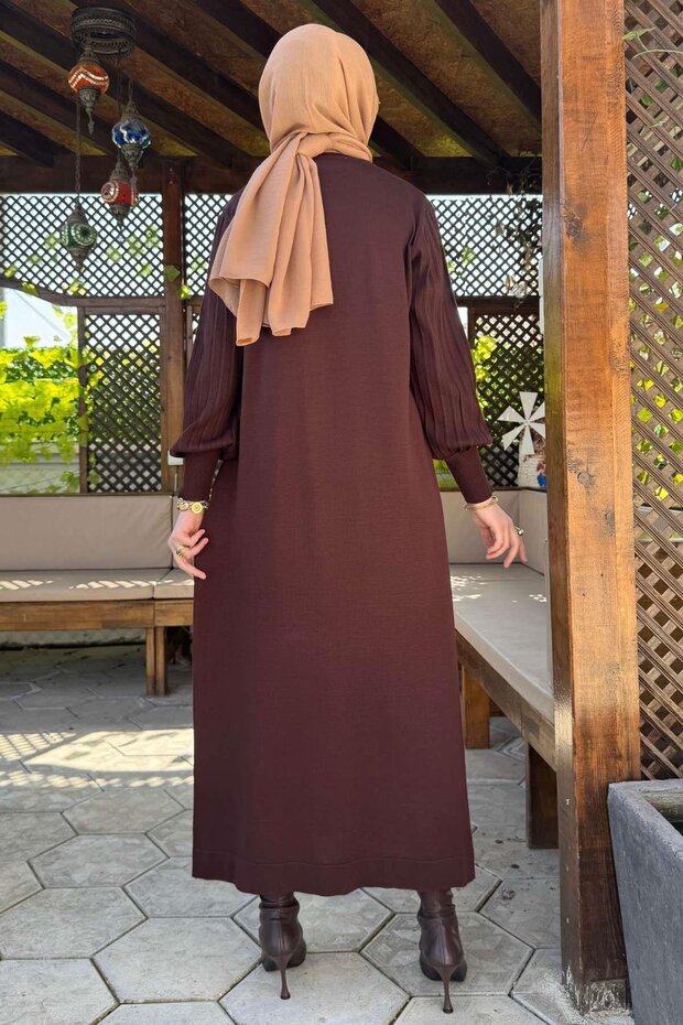 Yağmur Triko Elbise Acı Kahve - 9