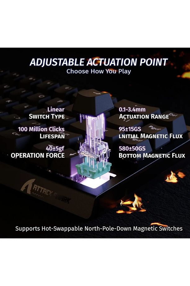 Attack Shark X68HE Rapid Trigger 0.125ms Manyatik Switch RGB App Uygulamalı Gaming Oyuncu Klavye - 5