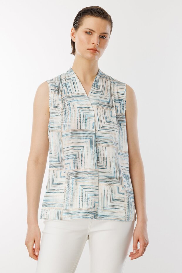V-Neck Patterned Sleeveless Blouse - 2