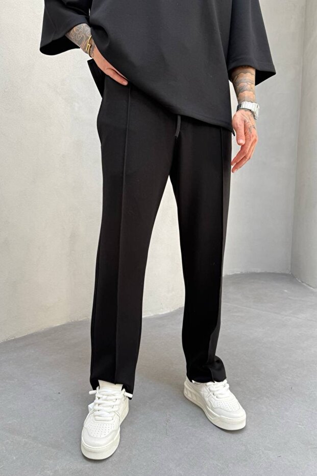 Men's Oyaho Fabric Black Baggy Fit Jogger Pants Ke-7012