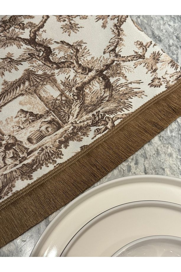 Rustik Köylü Kadın Dekoratif Baskılı Saçaklı Runner 1 Adet 40x140cm (SKSCR-12) - 5