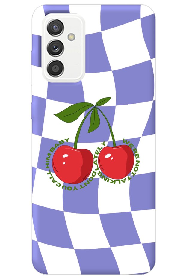 Silicone Phone Case for Samsung Galaxy A54 Lilac Inside Velvet Checkers Cherry Pattern