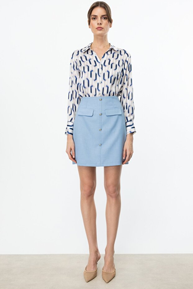 Süs Düğmeli Mini Etek Pembe - 1