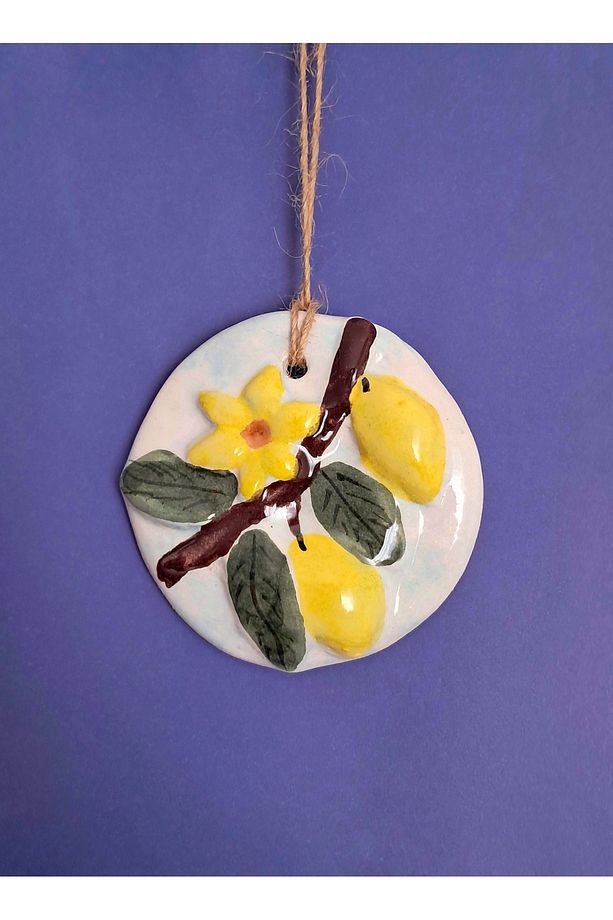 (Handmade) El emeği Kapı Süsü Duvar Süsü Hediyelik Limon Çiçekli Motifli Cafe Restoran - 2