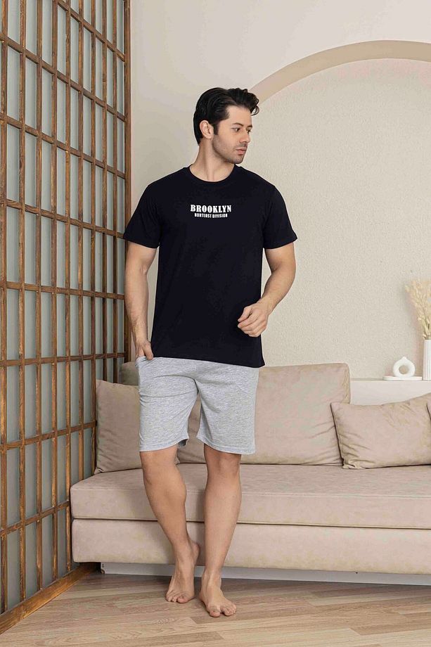 Erkek Lacivert Kısa Kol Şort Penye Pijama Takımı - 2