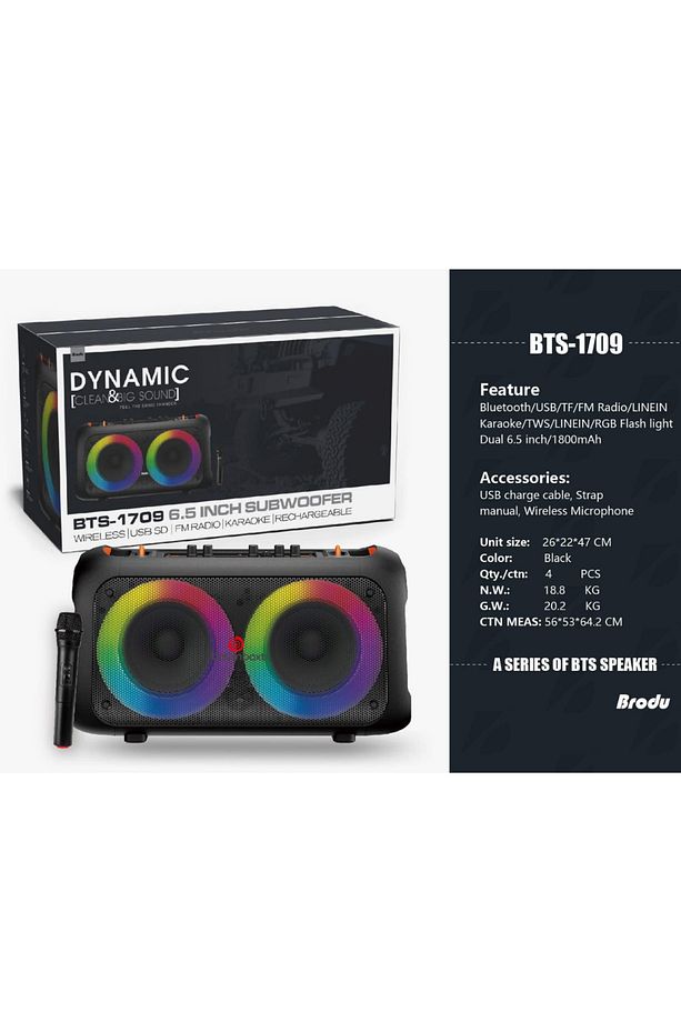 Bts 1709 Taşınabilir Şarjlı Bluetooth Hoparlör Usb,Aux,Tf Rgb 30 W Rms Amfi Kablosuz Mikrofon - 5
