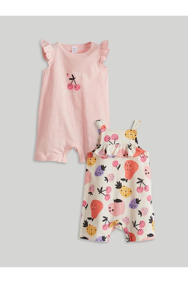 LCW baby Crew Neck Printed Girls' Baby Romper 2-Pack (S5)