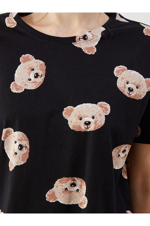 LCW Young Bisiklet Yaka Ayı Baskılı Kadın Şortlu Pijama Takımı (S5) - 3