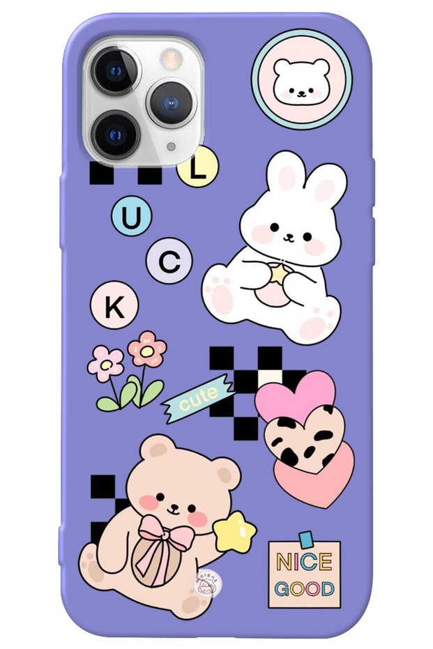 iPhone 12 Pro Max Lilac Velvet Inside Cute Rabbit Pattern Silicone Phone Case