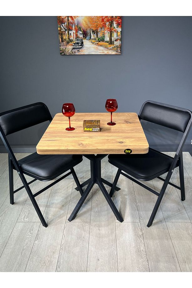 Tepe Atlantik Çam Mutfak Yemek Masası Balkon Masası Kavisli Köşe Siyah Ayak 70 cm - 3