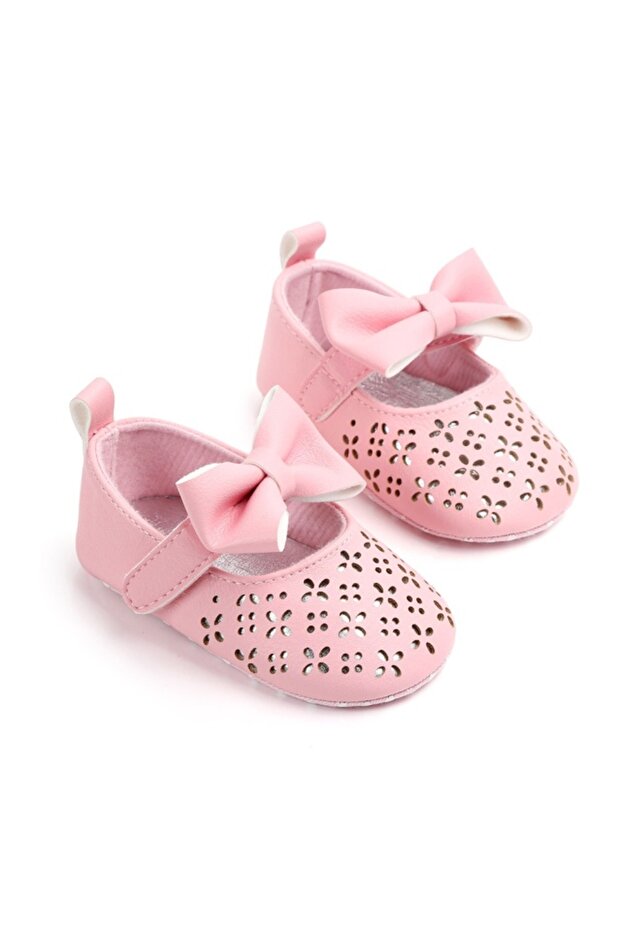 Pink shoes with openwork pattern and applied bow - 5