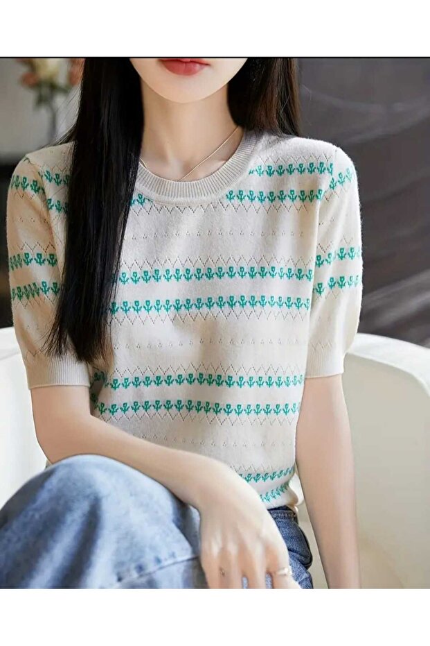 Women's Short Sleeve Summer Thin Knitwear Blouse